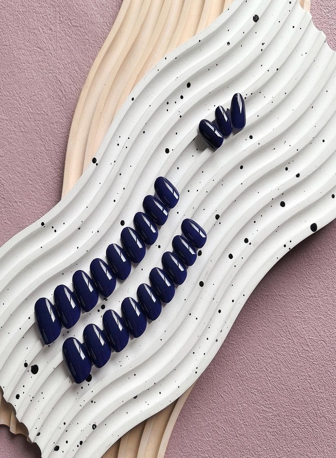 KXAMELIE Navy Blue Press on Short Oval Acrylic Nails - Medium Reusable Thick Round Nails Glue on, 24Pcs - Image 5